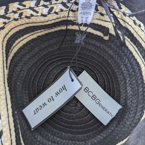 NWT BCBGeneration Black & Tan Paper Straw Hat - Picture 7 of 9